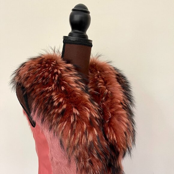 NWOT Pink Leather Vest Real Fox Fur S size - Picture 15 of 16